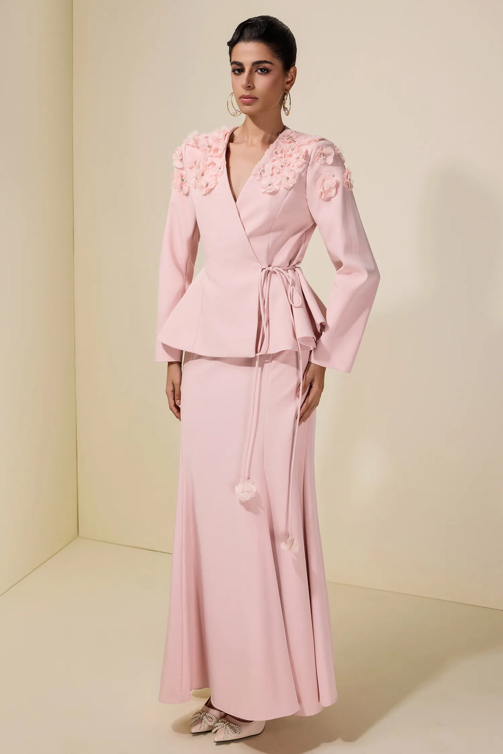 Sara Floral Peplum Wrap Skirt Co-ord-Pink