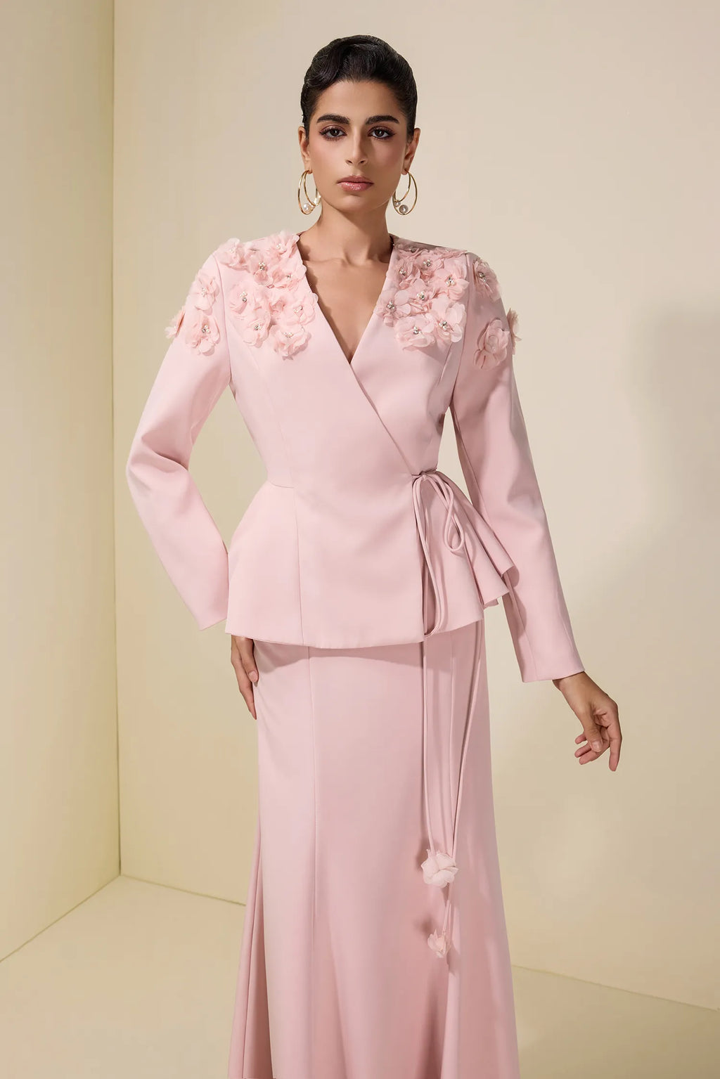 Sara Floral Peplum Wrap Skirt Co-ord-Pink