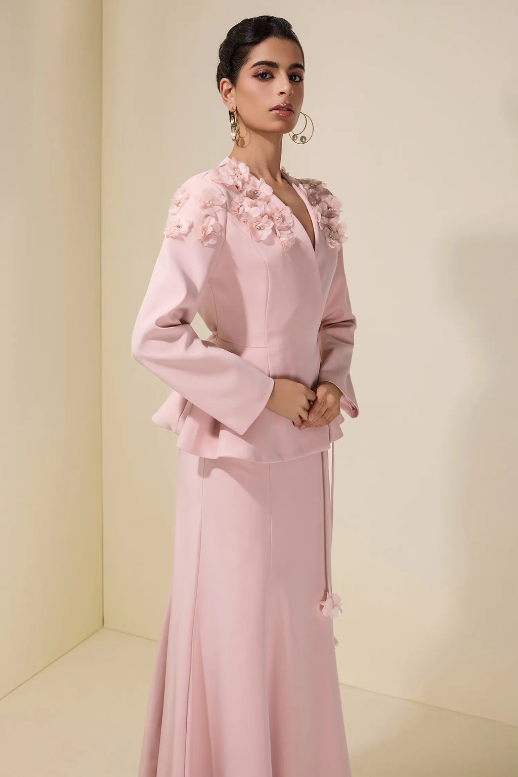 Sara Floral Peplum Wrap Skirt Co-ord-Pink