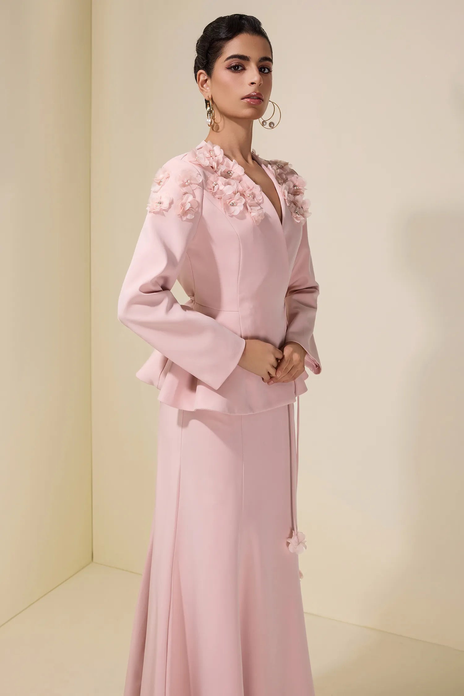 Sara Floral Peplum Wrap Skirt Co-ord-Pink