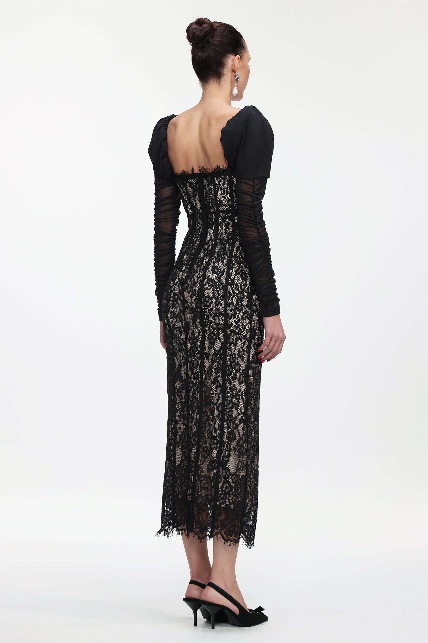 Fenby Contour Long Sleeve Ruched Lace Maxi Dress	