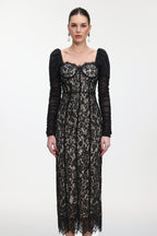 Fenby Contour Long Sleeve Ruched Lace Maxi Dress	