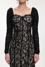 Fenby Contour Long Sleeve Ruched Lace Maxi Dress	