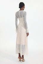 Katya Romantic Contour Long Sleeve Bow Lace White Maxi Dress	