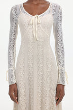 Katya Romantic Contour Long Sleeve Bow Lace White Maxi Dress	