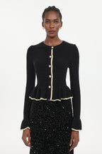 Zalma Elegant Contour Round Neck Long Sleeve Ruffle Knit Top	