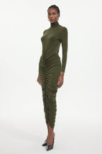 Tesare Elegant Contour Long Sleeve Ruched Knit Maxi Dress	
