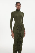 Tesare Elegant Contour Long Sleeve Ruched Knit Maxi Dress	