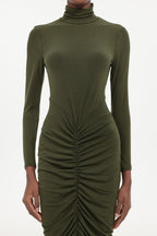 Tesare Elegant Contour Long Sleeve Ruched Knit Maxi Dress	