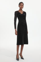 Gianna Elegant Contour Long Sleeve Lace Velvet Maxi Dress	