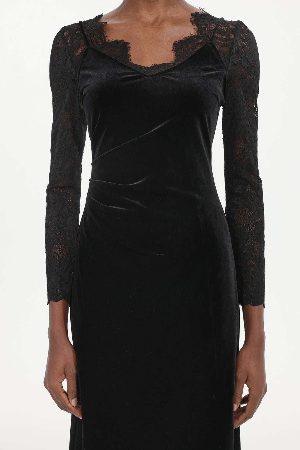 Gianna Elegant Contour Long Sleeve Lace Velvet Maxi Dress	