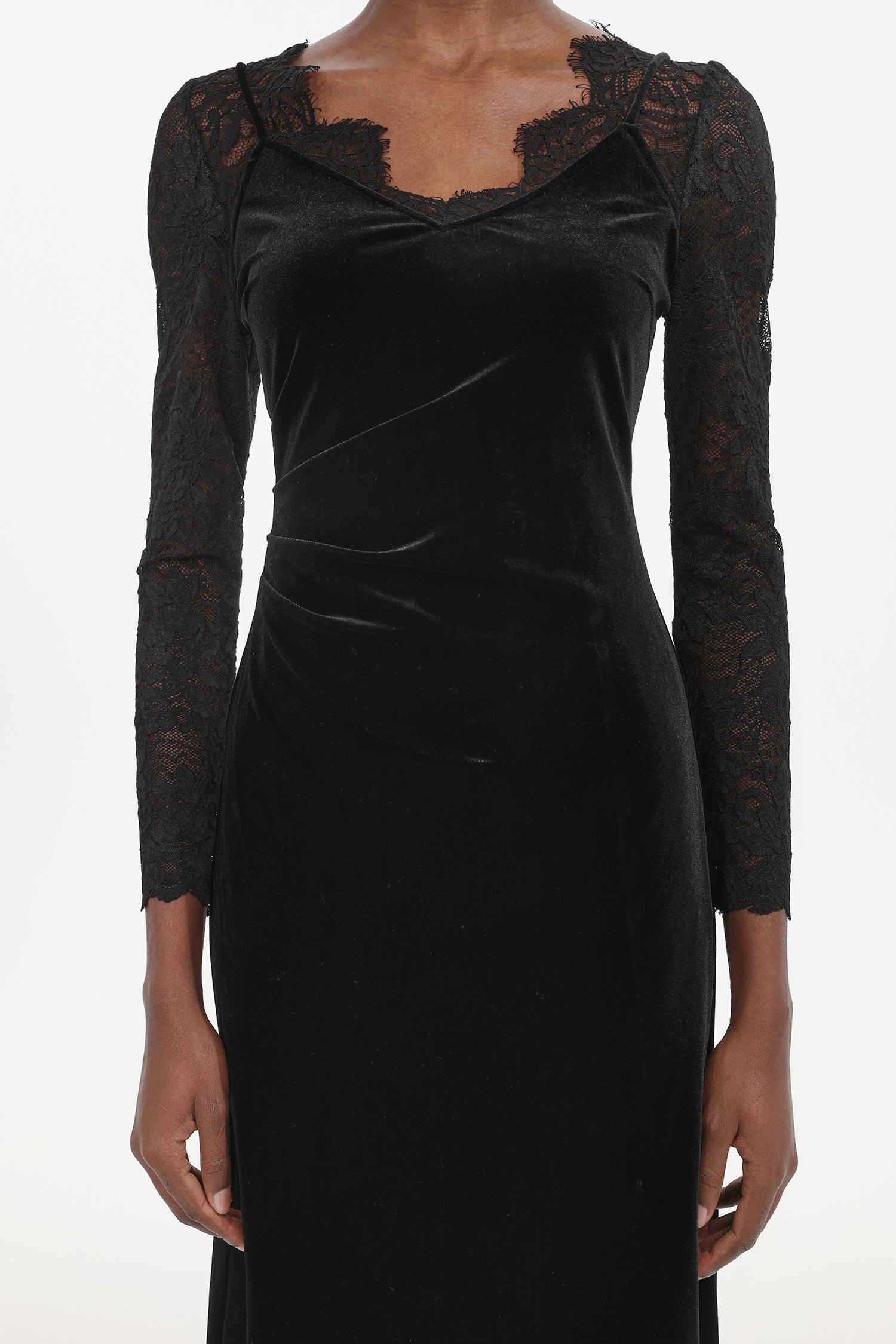 Gianna Elegant Contour Long Sleeve Lace Velvet Maxi Dress	