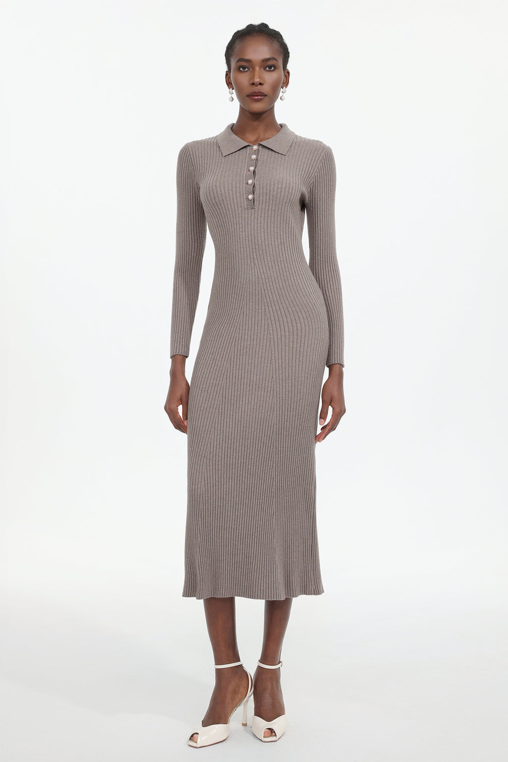 Dinah Elegant Contour Long Sleeve Knit Maxi Dress	