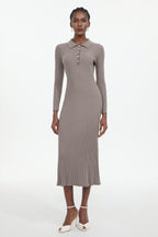 Dinah Elegant Contour Long Sleeve Knit Maxi Dress	