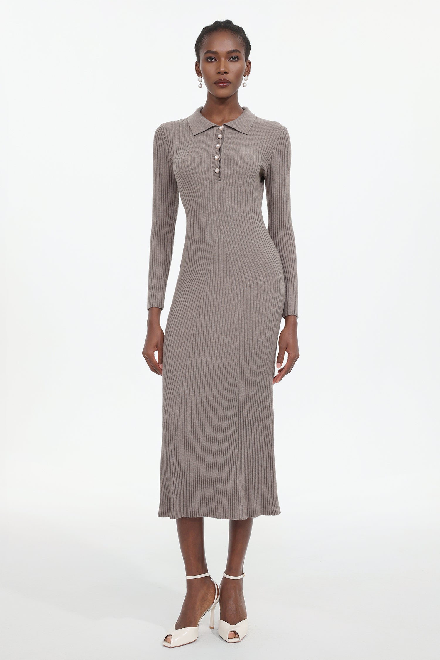 Dinah Elegant Contour Long Sleeve Knit Maxi Dress	