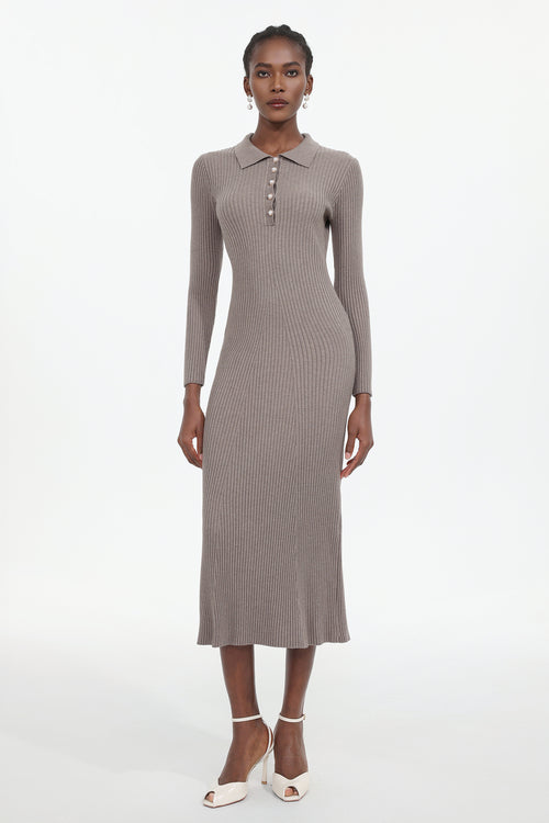 Dinah Elegant Contour Long Sleeve Knit Maxi Dress	