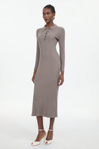 Dinah Elegant Contour Long Sleeve Knit Maxi Dress	