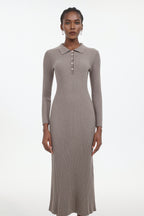 Dinah Elegant Contour Long Sleeve Knit Maxi Dress	