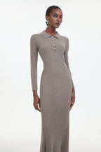 Dinah Elegant Contour Long Sleeve Knit Maxi Dress	