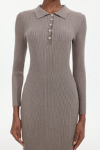 Dinah Elegant Contour Long Sleeve Knit Maxi Dress	