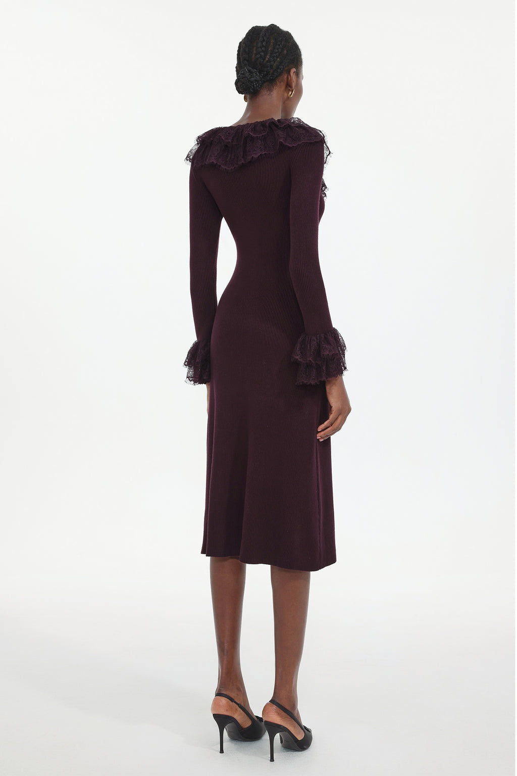 Darja Romantic Flowy Long Sleeve Lace Knit Midi Dress	