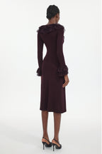 Darja Romantic Flowy Long Sleeve Lace Knit Midi Dress	