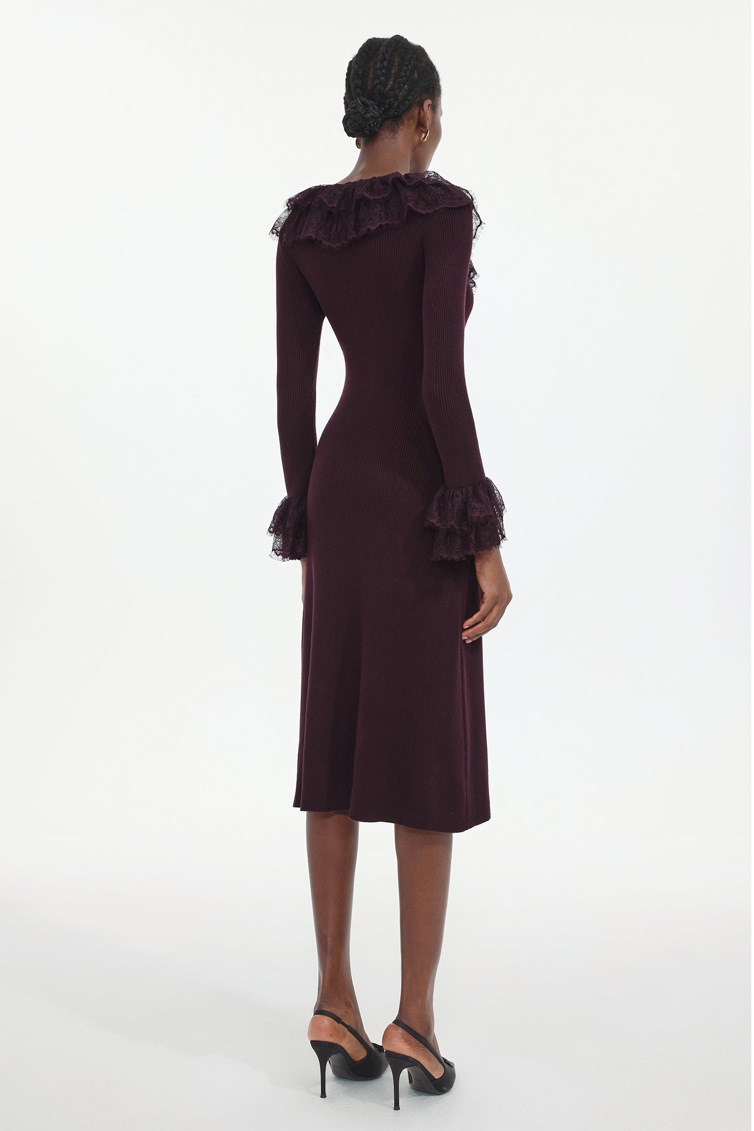 Darja Romantic Flowy Long Sleeve Lace Knit Midi Dress	