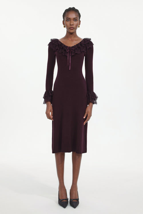 Darja Romantic Flowy Long Sleeve Lace Knit Midi Dress	
