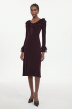 Darja Romantic Flowy Long Sleeve Lace Knit Midi Dress	
