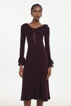 Darja Romantic Flowy Long Sleeve Lace Knit Midi Dress	