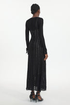 Katya Romantic Contour Long Sleeve Bow Lace Black Maxi Dress	