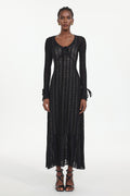 Katya Romantic Contour Long Sleeve Bow Lace Black Maxi Dress	