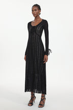 Katya Romantic Contour Long Sleeve Bow Lace Black Maxi Dress	