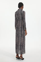 Tinnie Elegant Tailored Long Sleeve Snake Print Woven Maxi Dress	