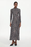 Tinnie Elegant Tailored Long Sleeve Snake Print Woven Maxi Dress	