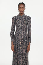 Tinnie Elegant Tailored Long Sleeve Snake Print Woven Maxi Dress	