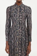 Tinnie Elegant Tailored Long Sleeve Snake Print Woven Maxi Dress	