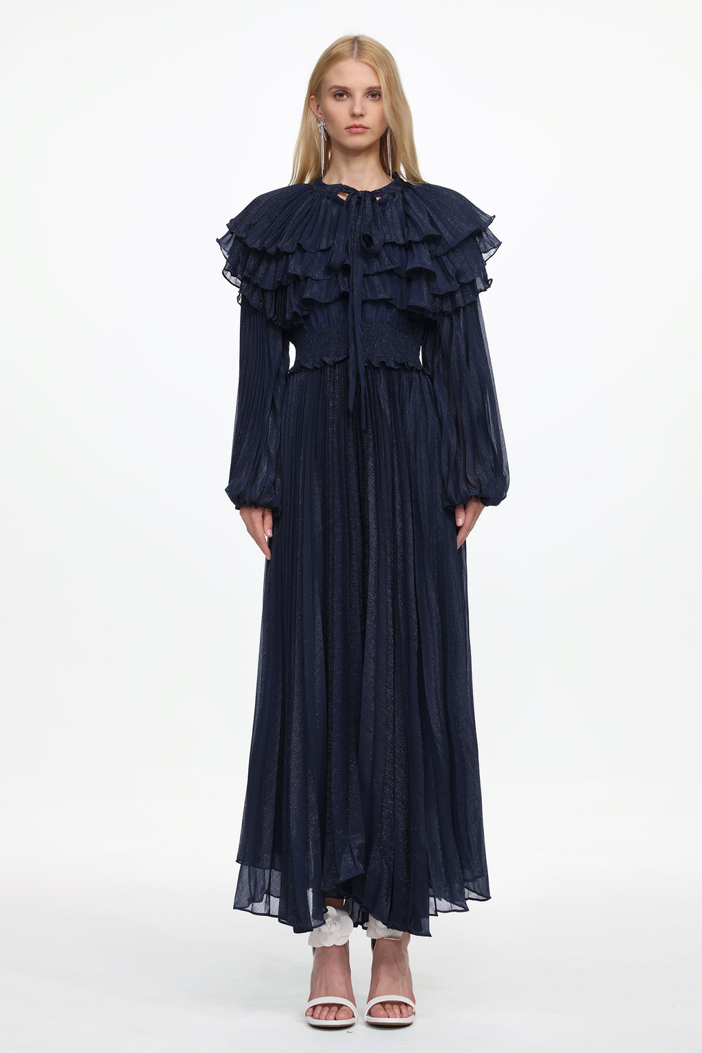 Sagoni Elegant Flowy Long Sleeve Tiered Ruffle Maxi Dress	