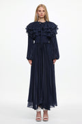 Sagoni Elegant Flowy Long Sleeve Tiered Ruffle Maxi Dress	