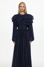Sagoni Elegant Flowy Long Sleeve Tiered Ruffle Maxi Dress	