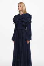Sagoni Elegant Flowy Long Sleeve Tiered Ruffle Maxi Dress	