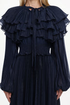 Sagoni Elegant Flowy Long Sleeve Tiered Ruffle Maxi Dress	