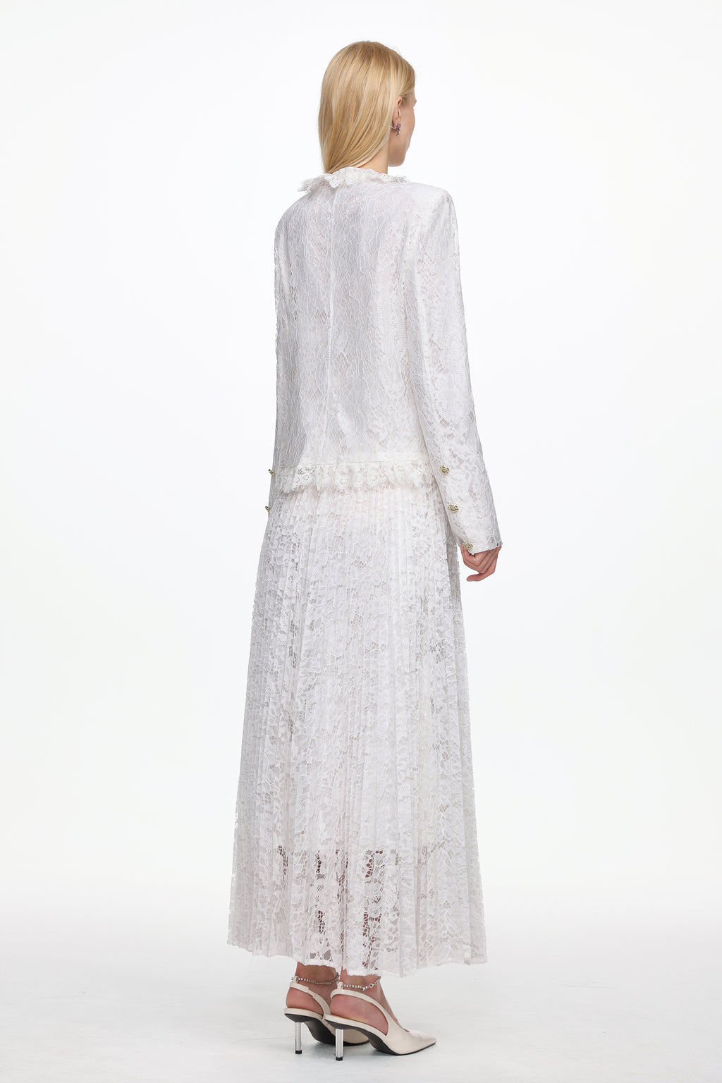 Saga Romantic Tailored Long Sleeve Lace Jacket and Skirt Set	