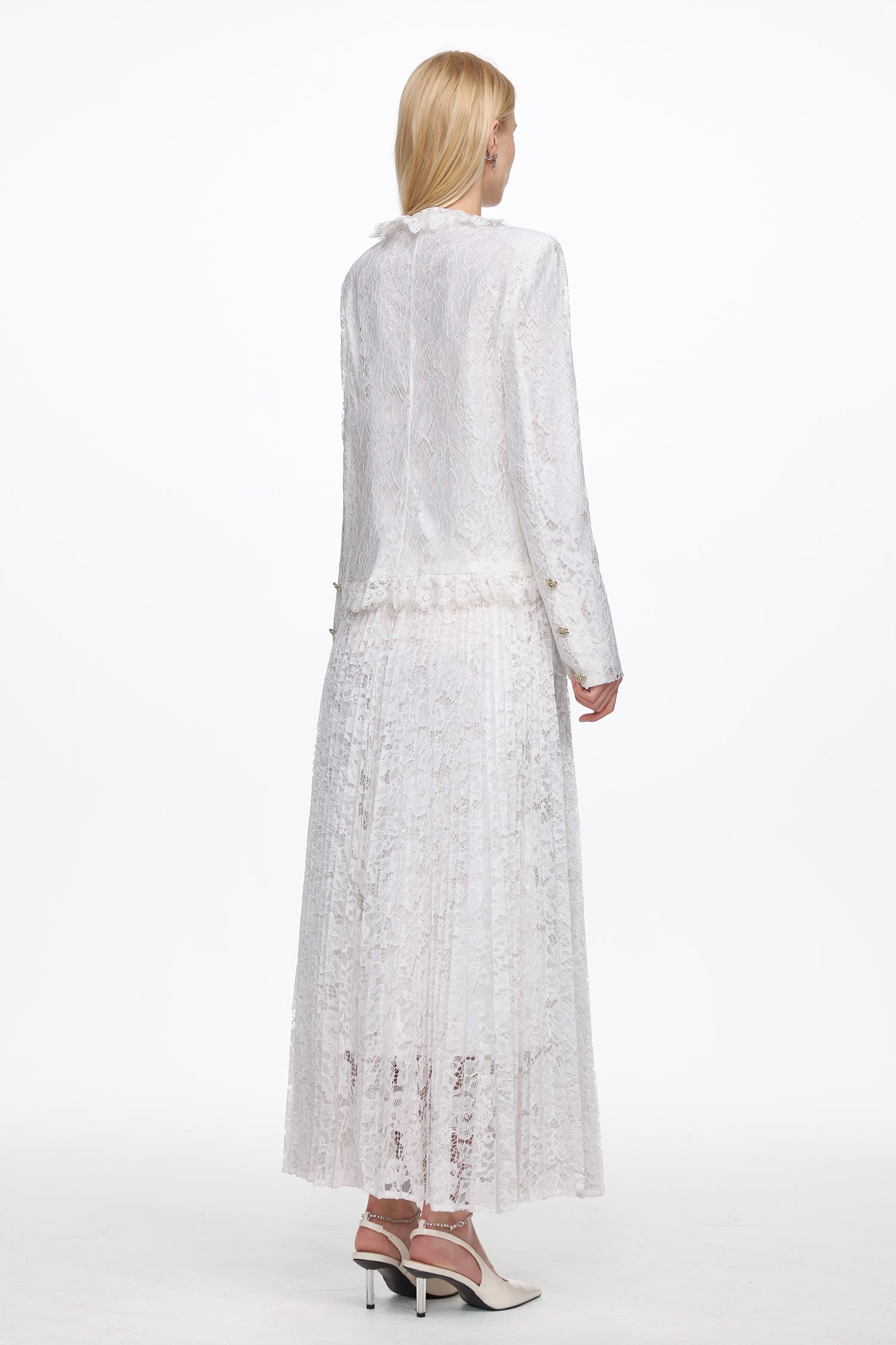 Saga Romantic Tailored Long Sleeve Lace Jacket and Skirt Set	