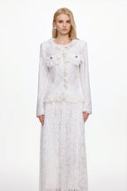 Saga Romantic Tailored Long Sleeve Lace Jacket and Skirt Set	