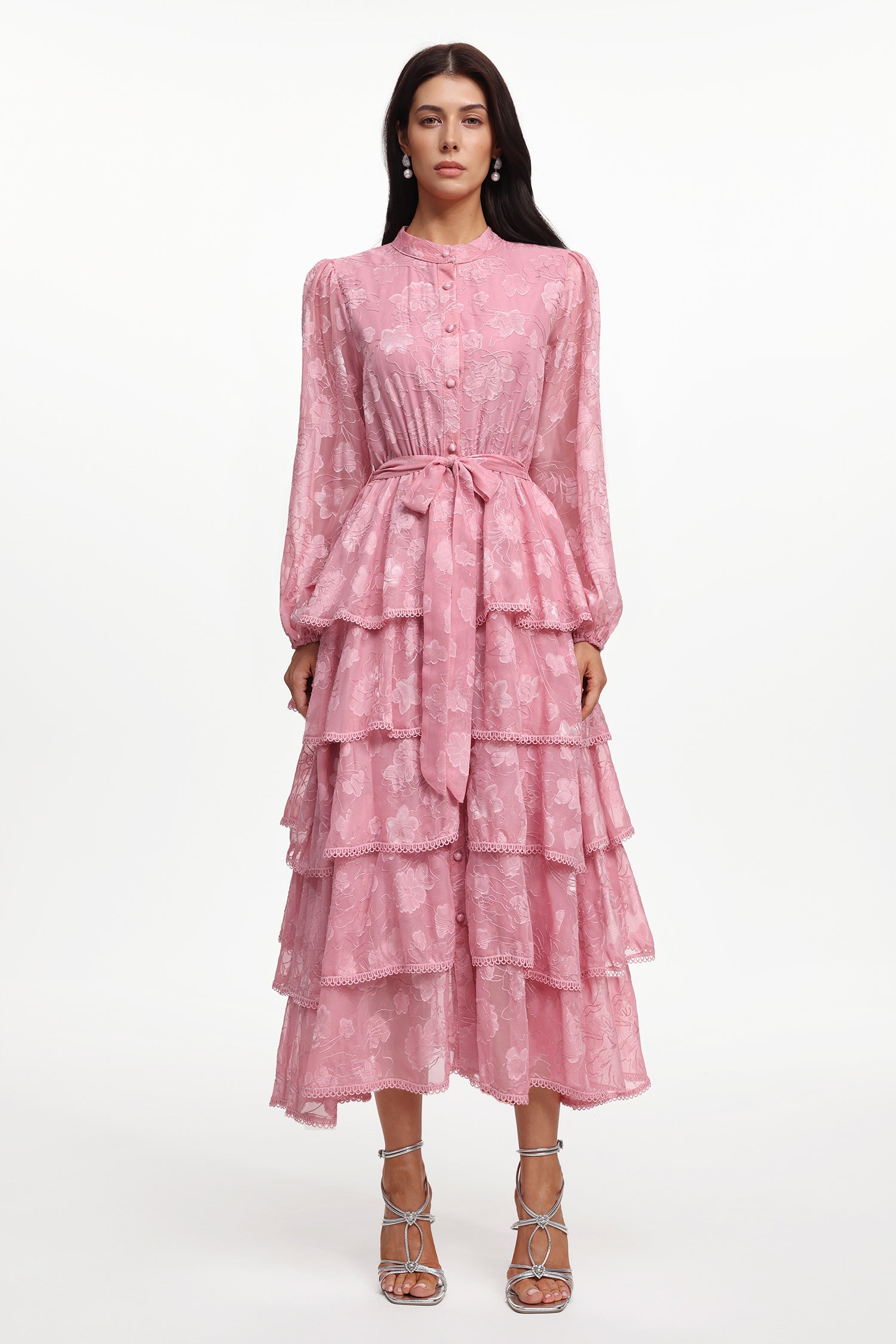 Nani Elegant Flowy Long Sleeve Floral Woven Maxi Dress	