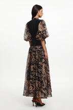 Secyij Resort Flowy Puff Sleeve Printed Woven Maxi Dress	