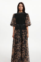 Secyij Resort Flowy Puff Sleeve Printed Woven Maxi Dress	