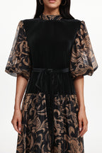 Secyij Resort Flowy Puff Sleeve Printed Woven Maxi Dress	