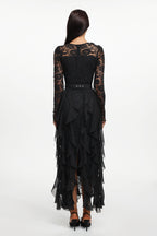 Eyola Elegant Flowy Long Sleeve Lace Ruffle Woven Maxi Dress	